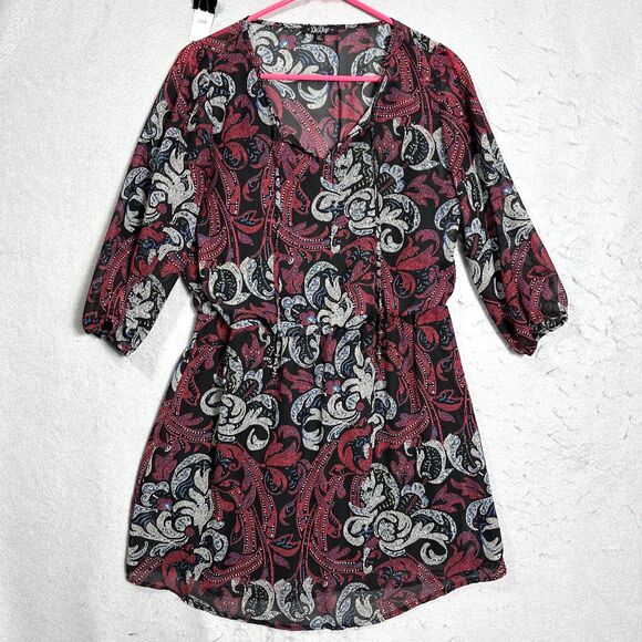 BeBop Dresses & Skirts - BeBop Purple and Black Print 3/4 Cinch Sleeve Dress Size Large